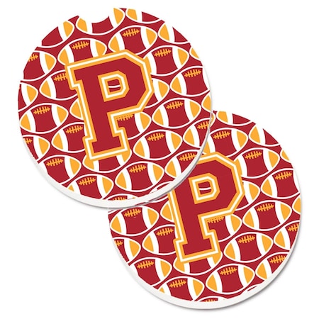 Carolines Treasures Letter P Football Cardinal and Gold  Cup Holder Car Coaster, PK2 CJ1070-PCARC
